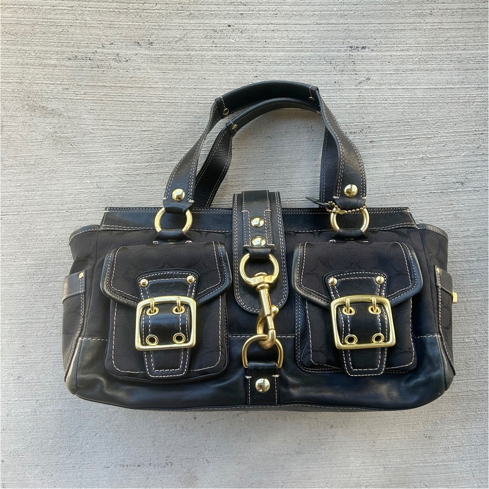 Vintage Coach Mandy 65th Anniversary Legacy Black Canvas and Leather Bag Satchel
